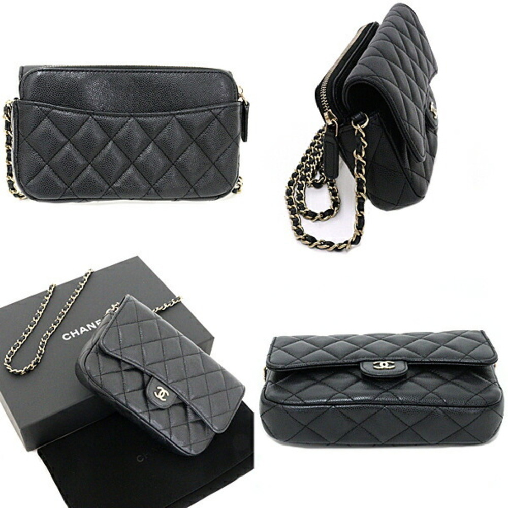 CHANEL Flap Phone Case Chain Shoulder Bag Matelasse Caviar AP2096 Black - Picture 2 of 3